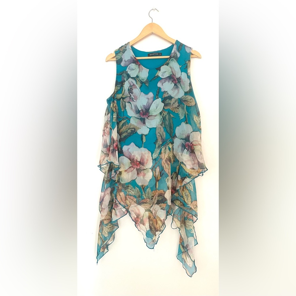 whispers Floral Ruffle Chiffon Blouse Floral Sleeveless tunic mini dress